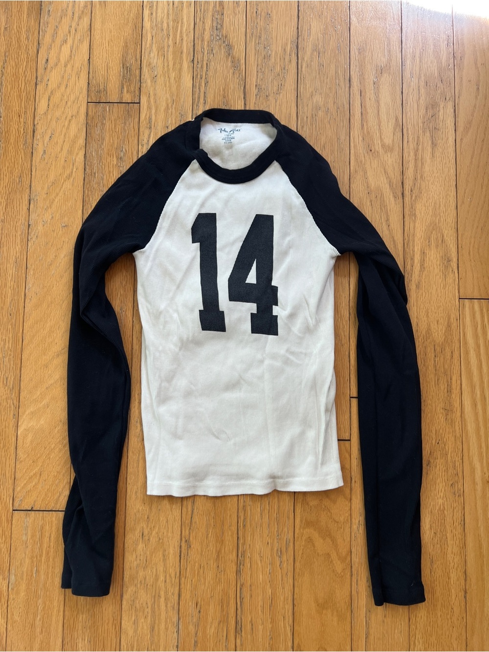Brandy Melville Black & White Long-Sleeve Raglan Tee with '14' Graphic